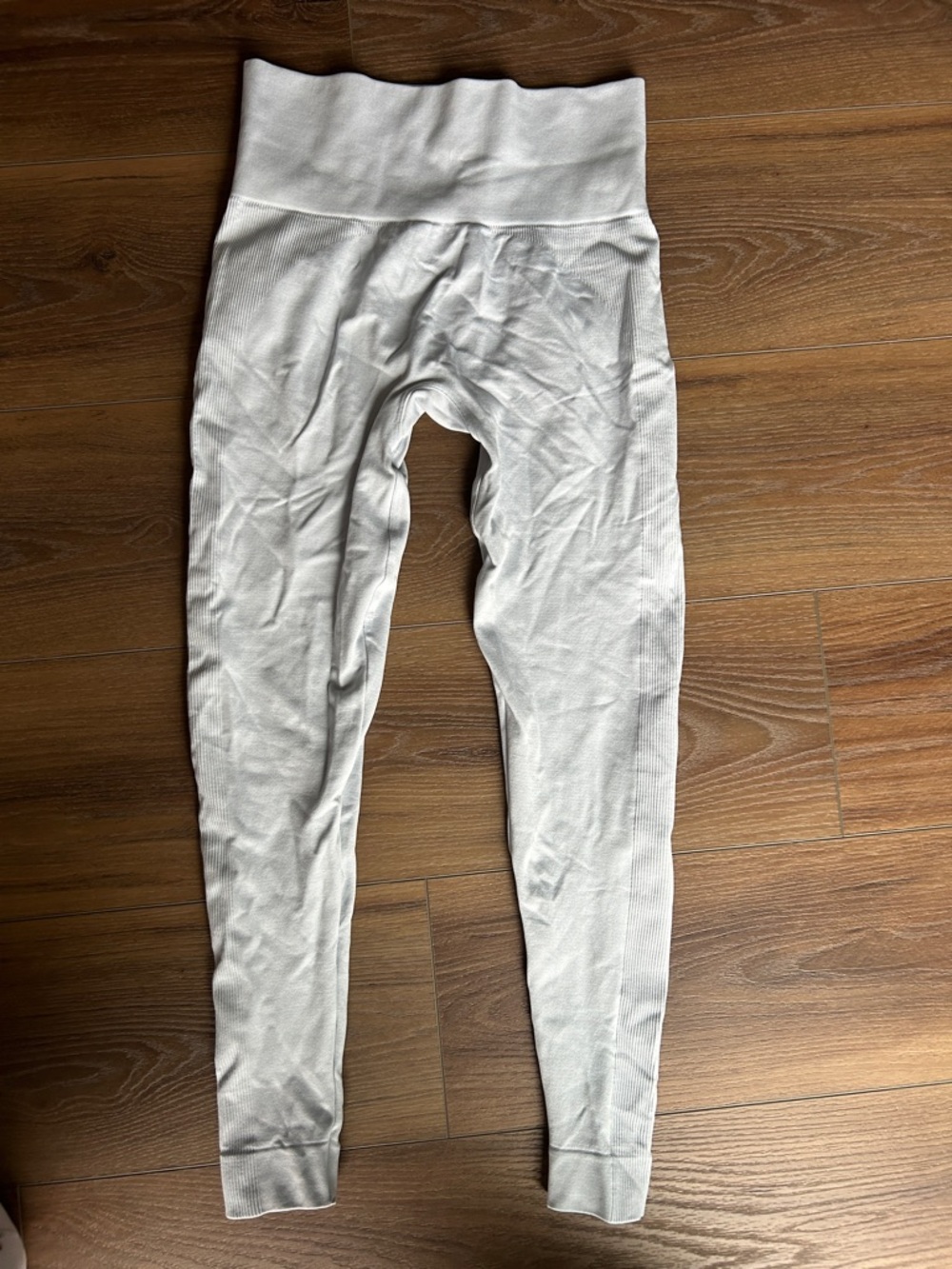 High-Waist Ribbed Thermal Leggings - Pale Blue